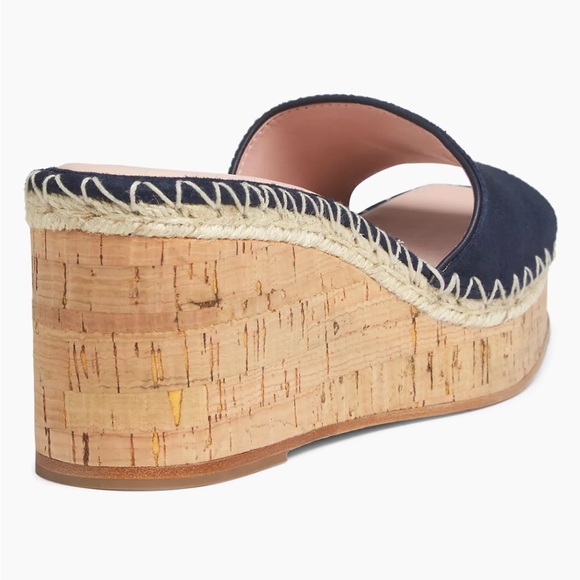 Kate Spade Cosette Platform Cork Slides Navy Blue Suede Mules New York Wedges - Picture 5 of 16